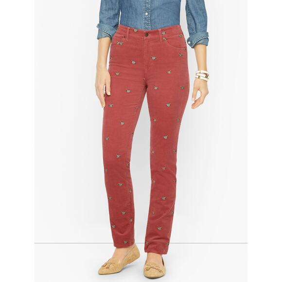 Talbots Pants - Talbots Stretch Corduroy Straight Leg Mallard Embroidered Pants Size 4 Petite